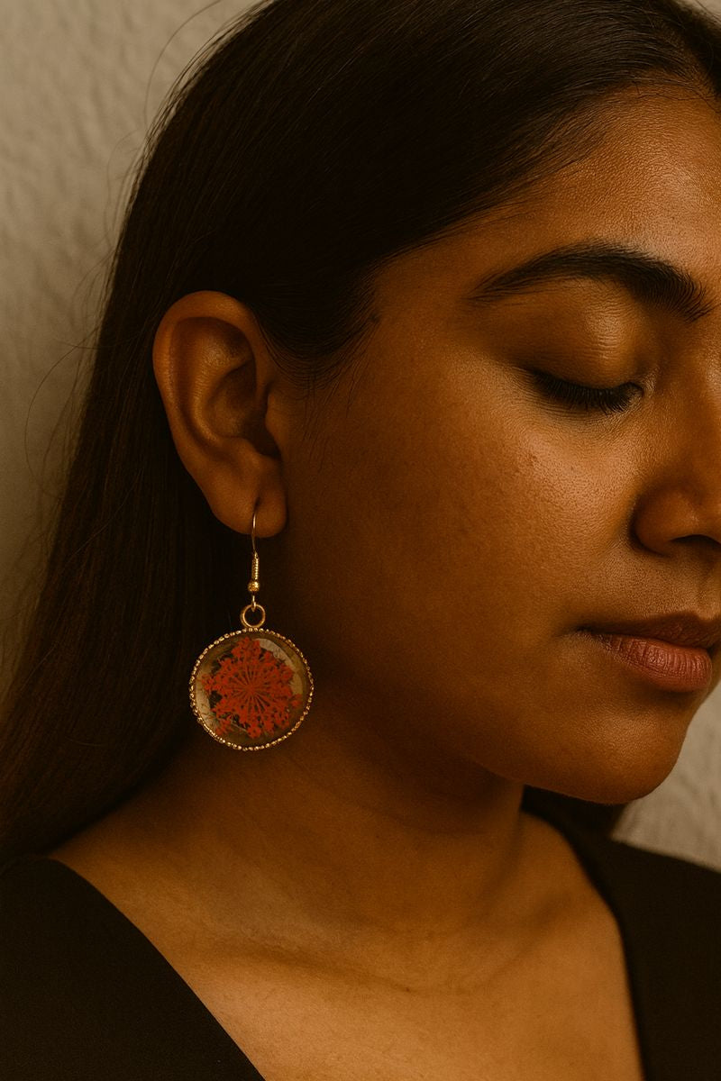 GL: Handmade Resin Red Daisy Round Drop Earrings for Women