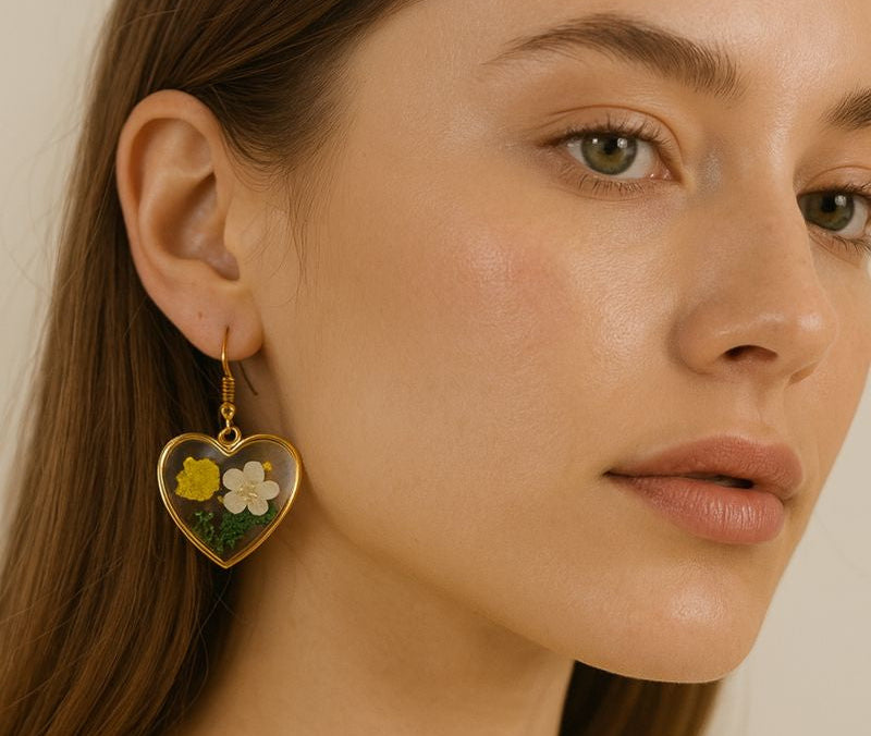 GL: Handmade Heart Resin Wildflower Drop Earrings for Women