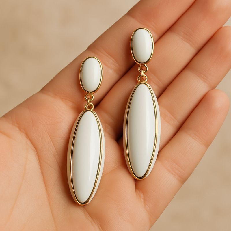GL: Korean Minimal White Oval Drop Earrings for Women