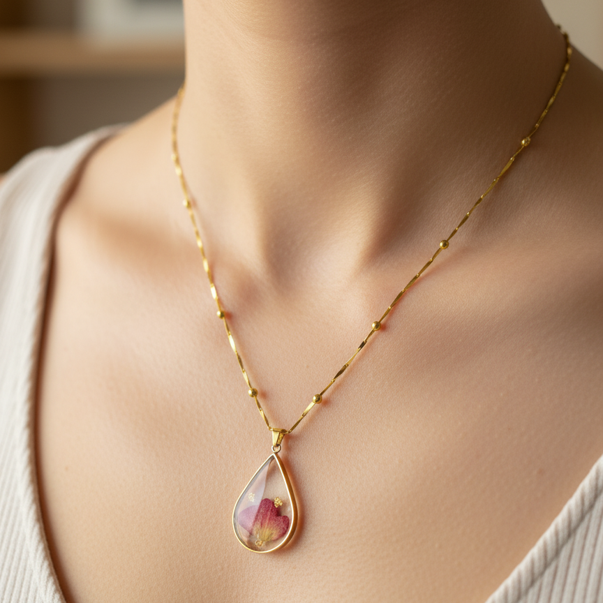 GL: Women's Handmade Resin Flower Pendant Chain