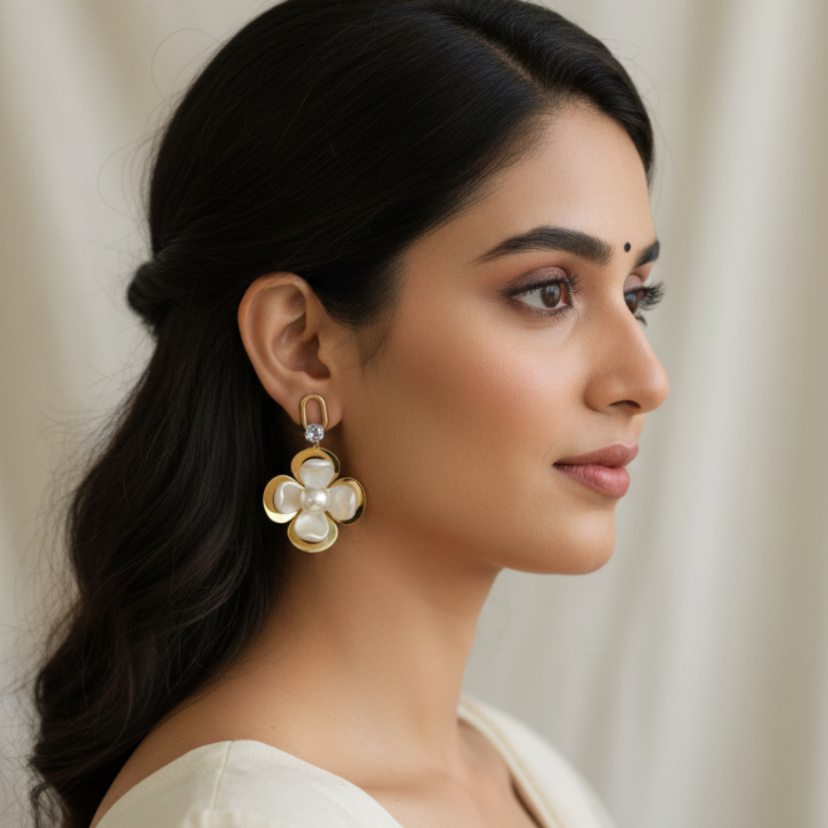 Anti-Tarnish Flowers Drop Earrings (6-month warranty)