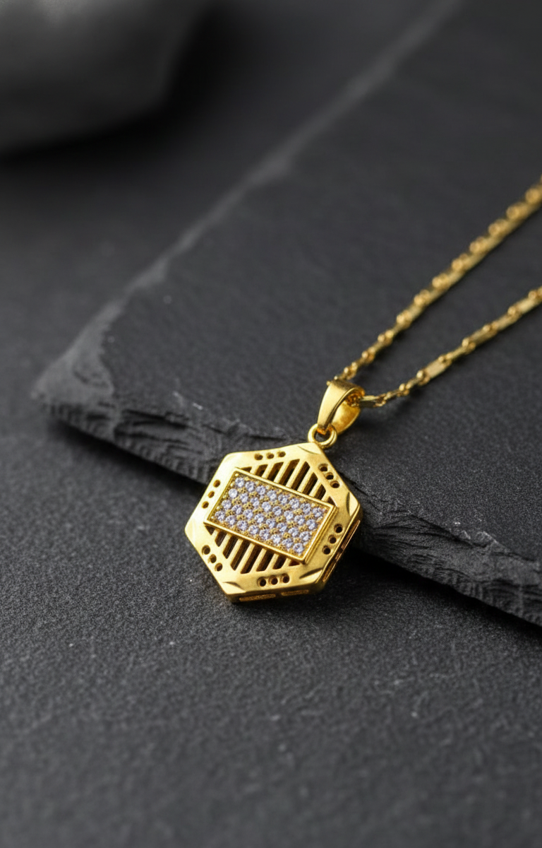GL: 18k Golde-Plated Hexagonal Pendant with Chain for men