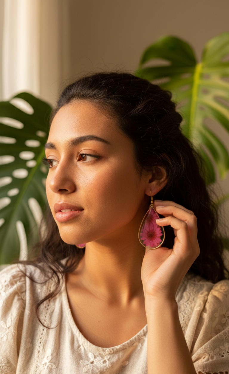 GL: Handmade Resin Pink Daisy Drop Earrings for Women
