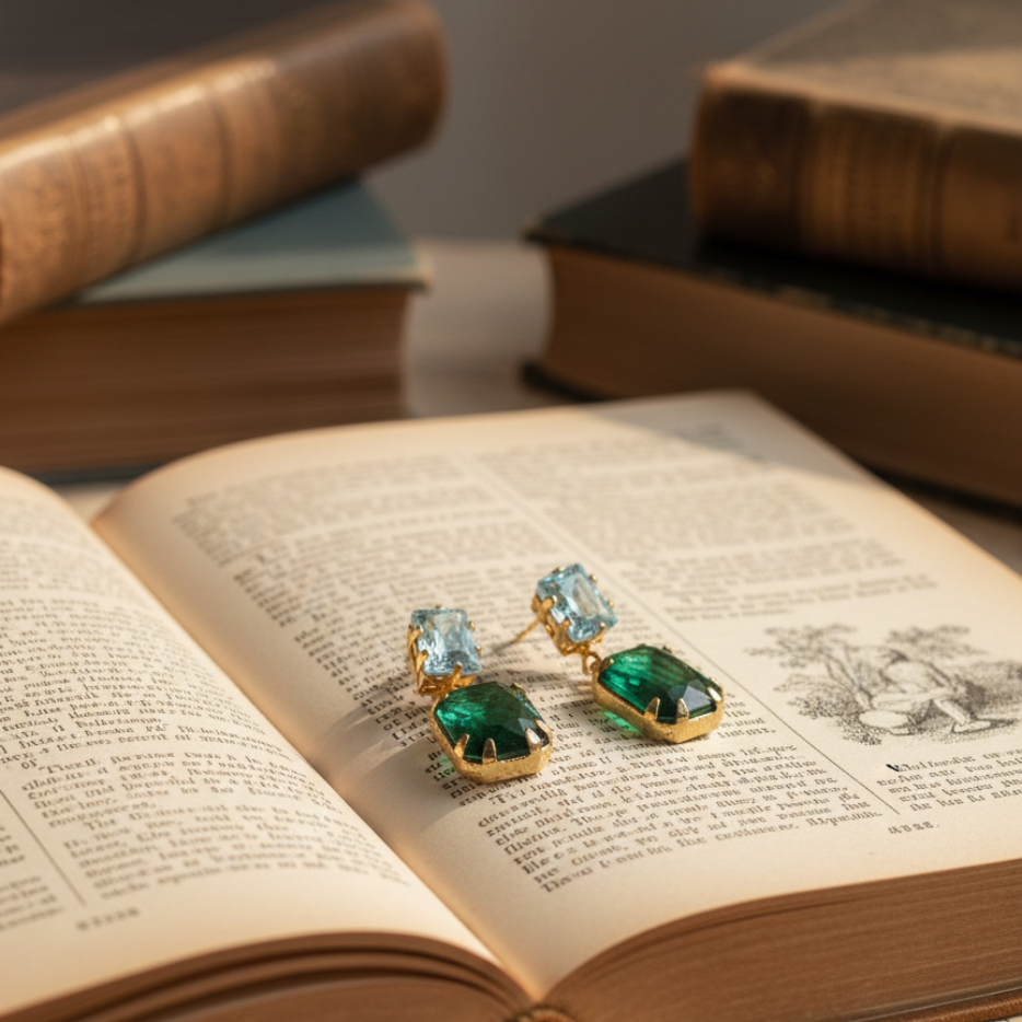 GL: Emerald Blue Stone Drop Earrings