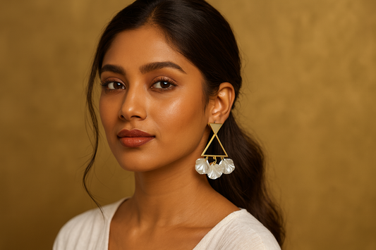 Modern Triangle Pearl-Leaf Earrings