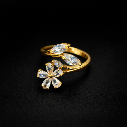 Golden love jewellery | Zircon Flower Adjustable Ring for Women's or girls