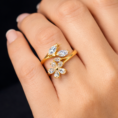 Golden love jewellery | Zircon Flower Adjustable Ring for Women's or girls