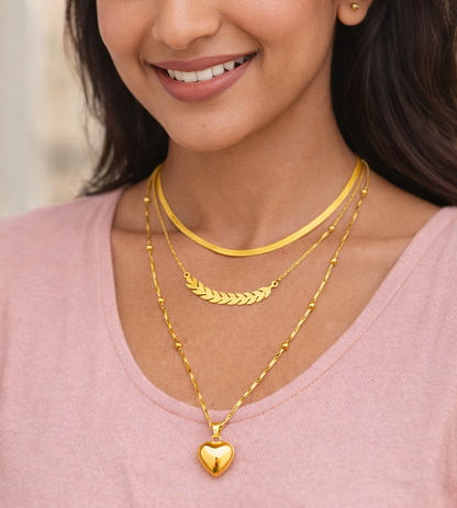 Golden Love: Triple Layer Gold Tone Necklace