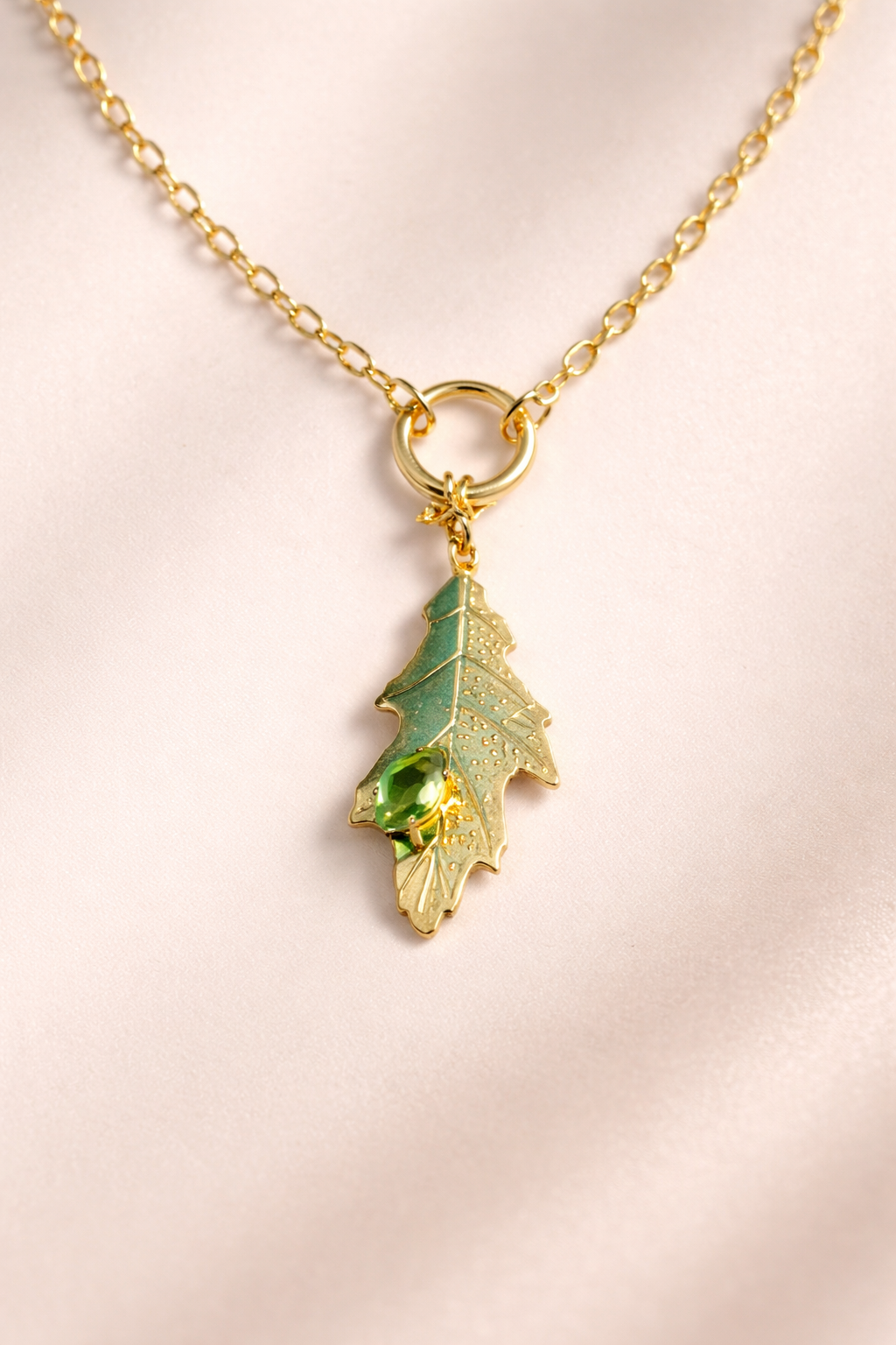 18K Gold Plated Emerald Leaf Pendant Necklace | Special Offer