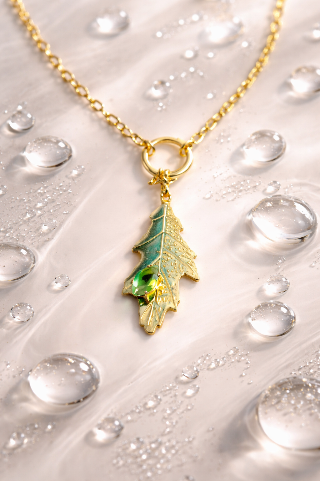 18K Gold Plated Emerald Leaf Pendant Necklace | Special Offer