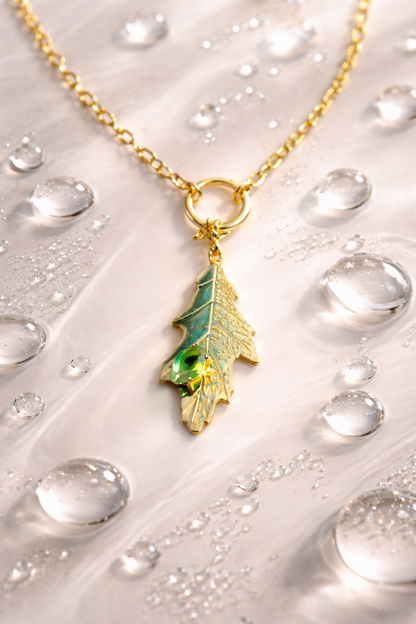 18K Gold Plated Emerald Leaf Pendant Necklace | Special Offer