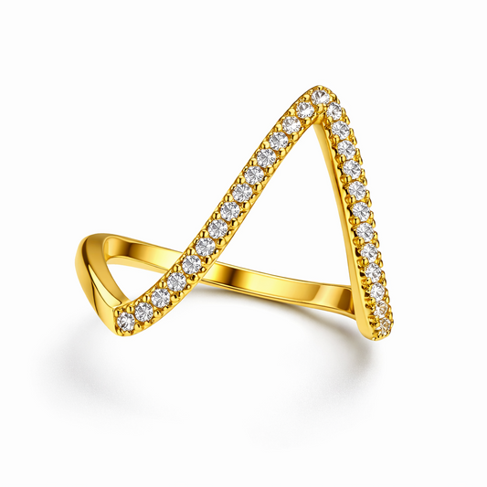 Golden Love: Modern V-Shape CZ Ring | Anti-tarnish fingering
