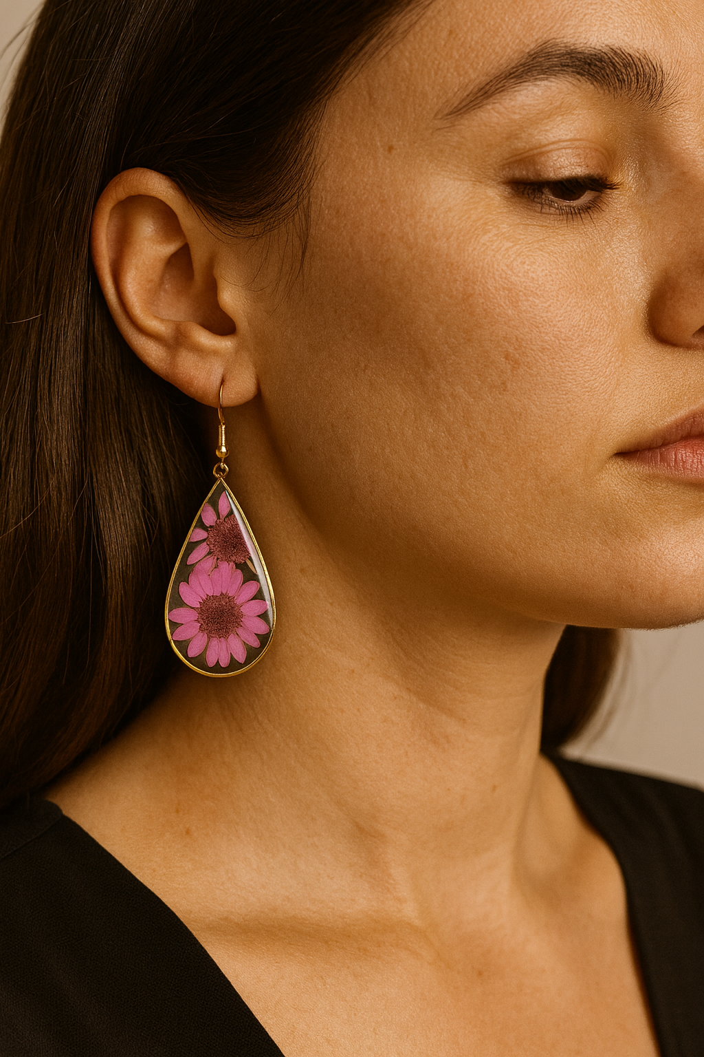 GL: Handmade Resin Pink Daisy Drop Earrings for Women