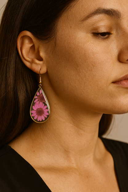 GL: Handmade Resin Pink Daisy Drop Earrings for Women
