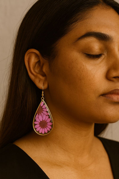 GL: Handmade Resin Pink Daisy Drop Earrings for Women