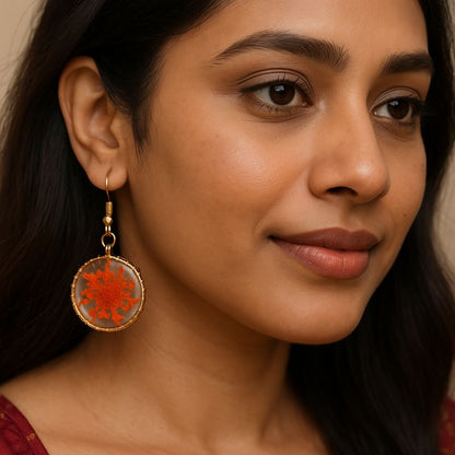 GL: Handmade Resin Red Daisy Round Drop Earrings for Women