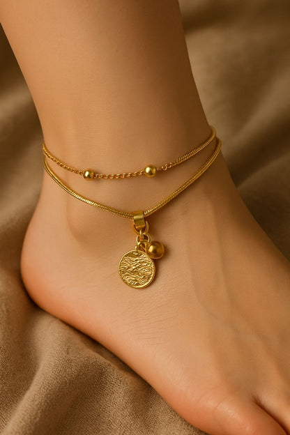 GL: 18k Gold-Plated Coin Charm Anklet for Women