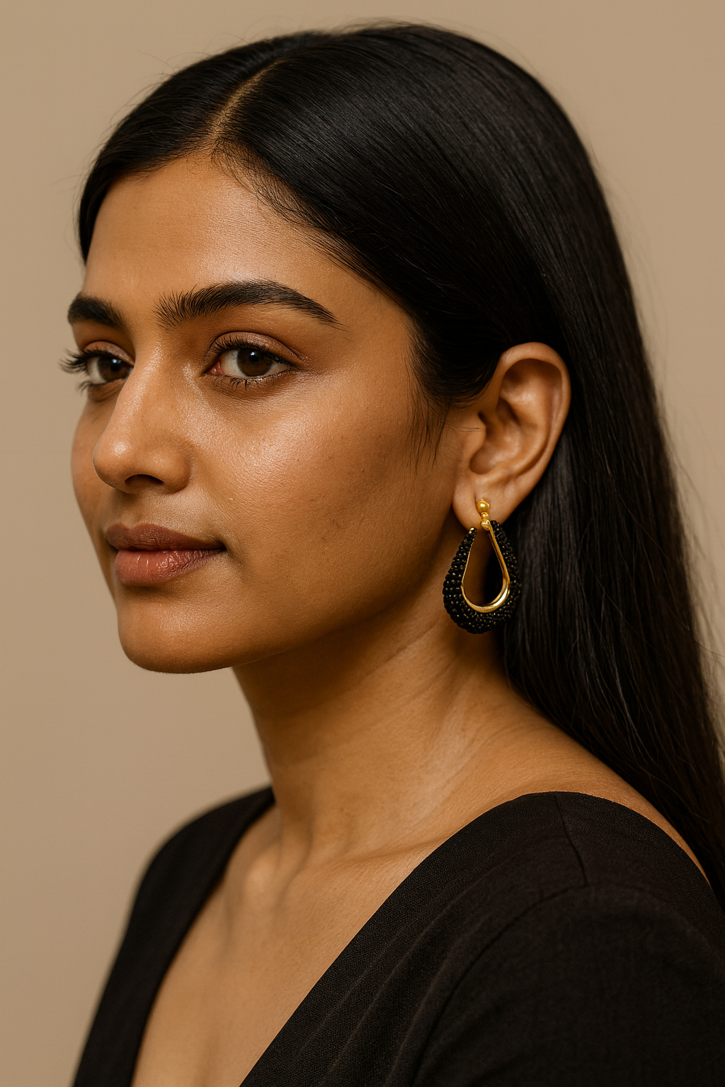 GL: 18k Gold-Plated Noir Textured Drop Earrings for Women