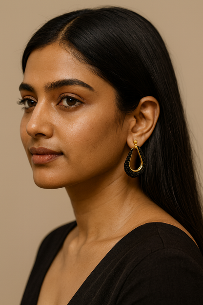 GL: 18k Gold-Plated Noir Textured Drop Earrings for Women