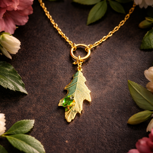 18K Gold Plated Emerald Leaf Pendant Necklace | Special Offer