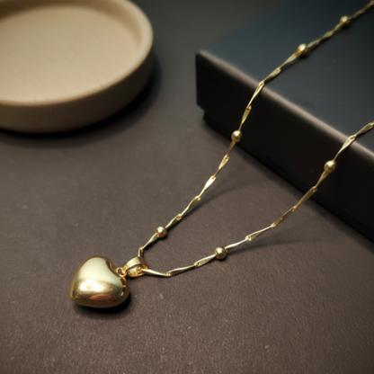 GL: Golden Love Anti-Tarnish Puffed Pendant with Chain