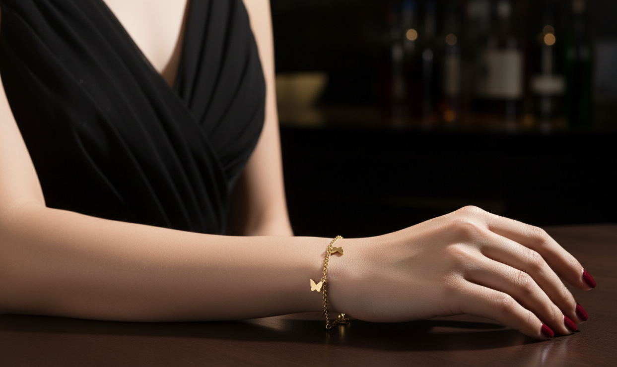 Premium Couple Bracelet Set | Gold Butterfly & Greek Key |Golden Love Jewellery