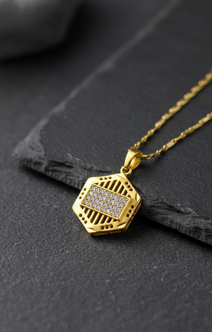 GL: 18k Golde-Plated Hexagonal Pendant with Chain for men