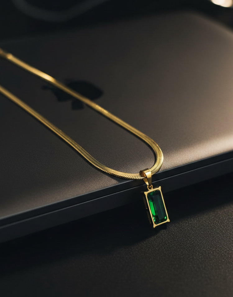 Golden Love: Luxe Green Zircon Snake Chain