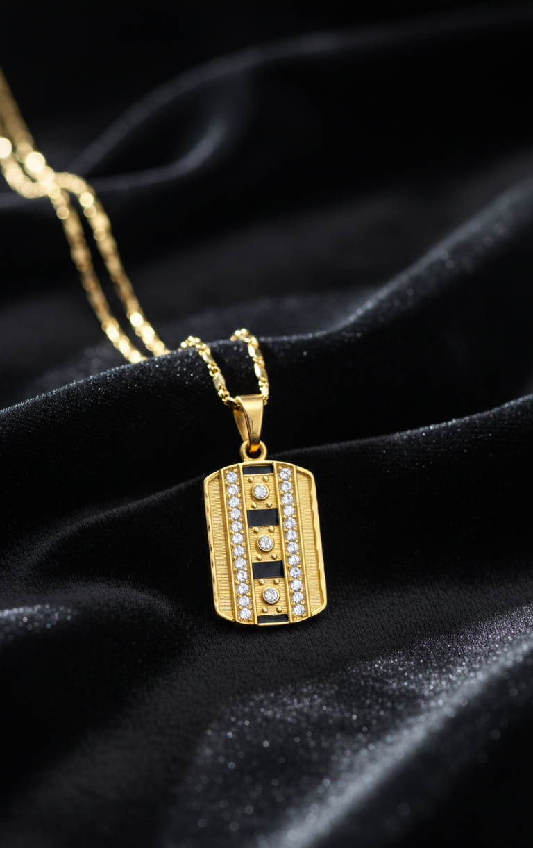 GL: 18k Gold-Plated Obsidian Blade Men's Pendant with Chain