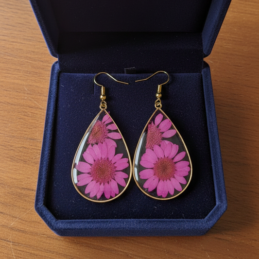Golden Love: Pink Daisy Resin girls Earrings | resin earrings