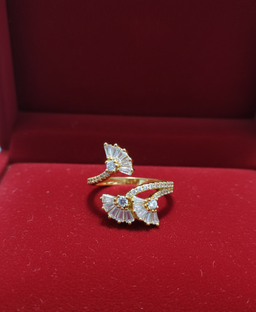 GL: Art Deco Inspired Diamond Fan Ring in Gold Plating