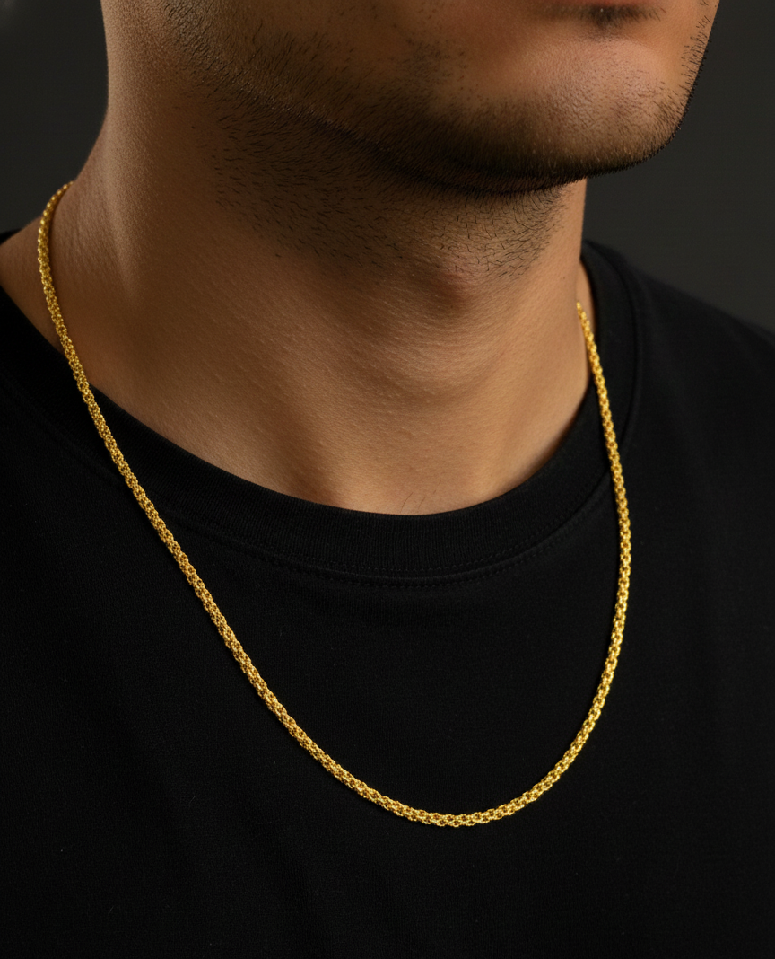 Golden Love : Premium Flat Gold Link Necklace | Men's chain