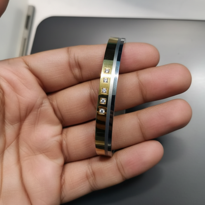 Two-Tone Gold-Plated Cuff Bracelet with CZ Diamond Accents(6-month warrenty)