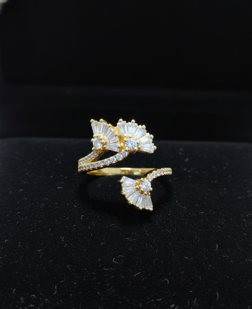 GL: Art Deco Inspired Diamond Fan Ring in Gold Plating
