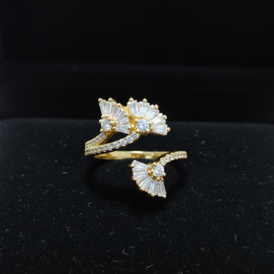 Golden Love: Art Deco Diamond Fan Ring |Gold Plated Ring