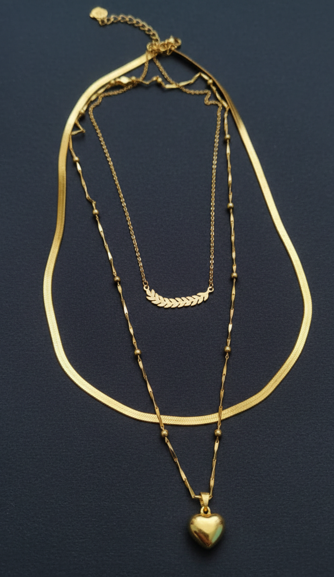 Golden Love: Triple Layer Gold Tone Necklace