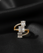 GL: Triple Emerald Cut Diamond Bypass Ring in 18K Yellow Gold