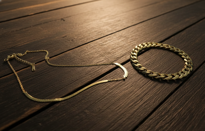 Golden Love: Gold Leaf Pendant  & Thick Curb Chain Bracelet | Couple jewellery