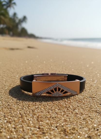 GL: 18k Gold-Plated Men’s Black Geometric Design Bracelet with Gold Accent