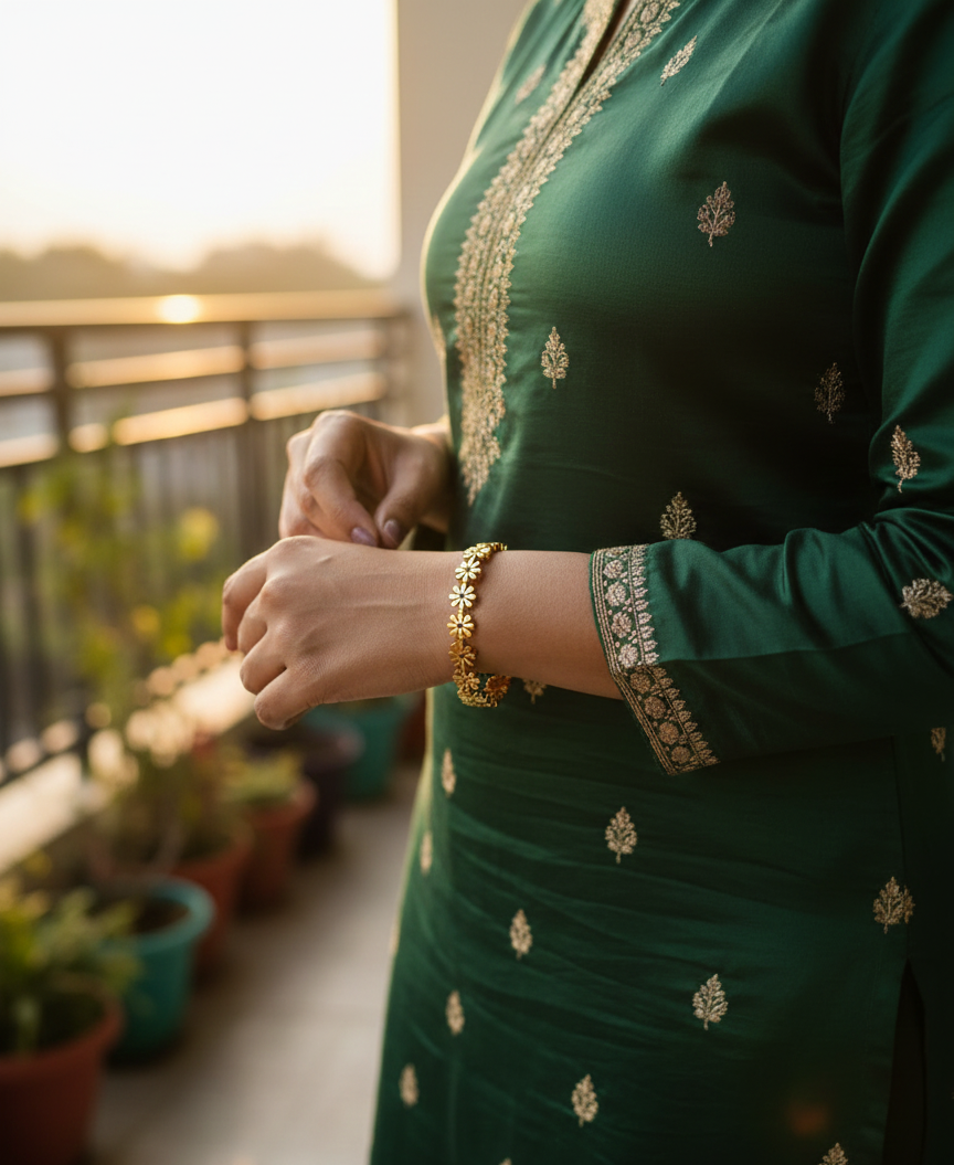 GL: 18K-Gold Plated Floral Charm Bracelet for Women