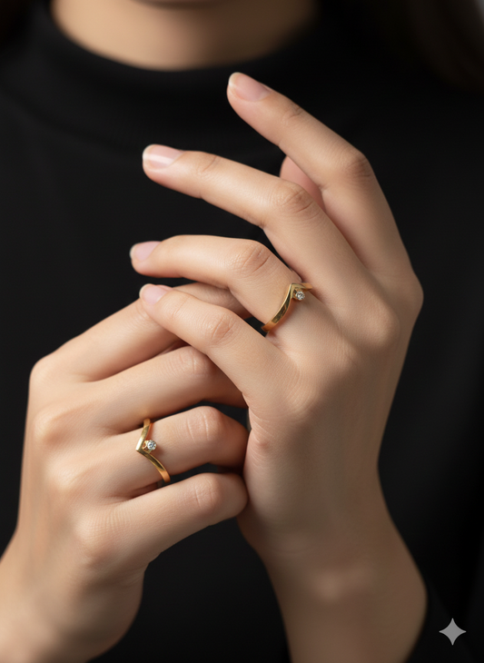 Luxury CZ Stone Gold-Tone(Anti-Tarnish) Finger-Ring (6-month warranty)