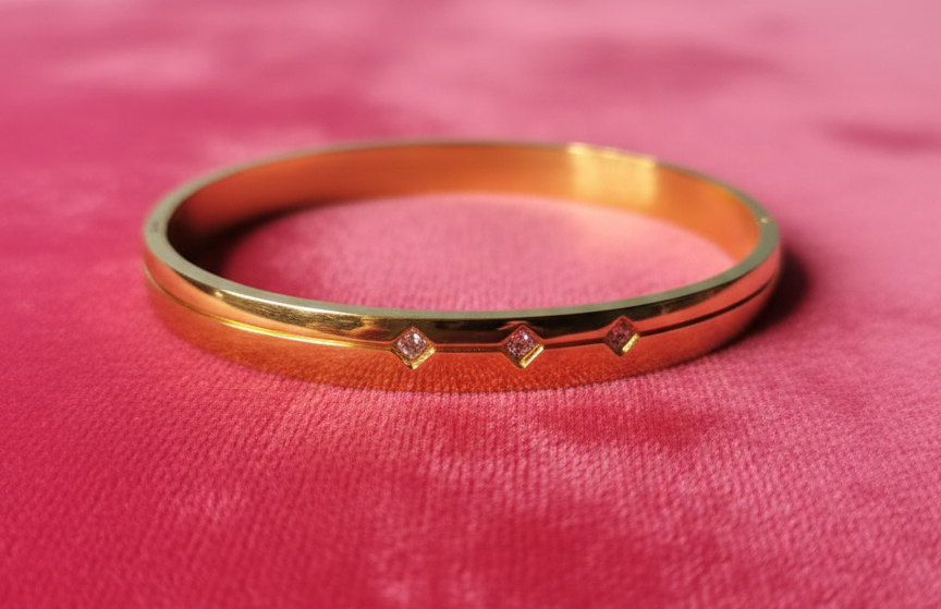 Golden Love: Gold Diamond Pendant & Triple Stone Bracelet Set | Couple Jewellery