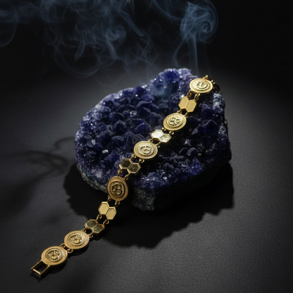 GL: Men's Gold-Plated Om Link Bracelet-Devine jewellery
