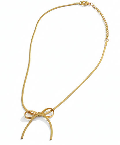 Golden Love: Ribbon Bow Pendant Gold Necklace