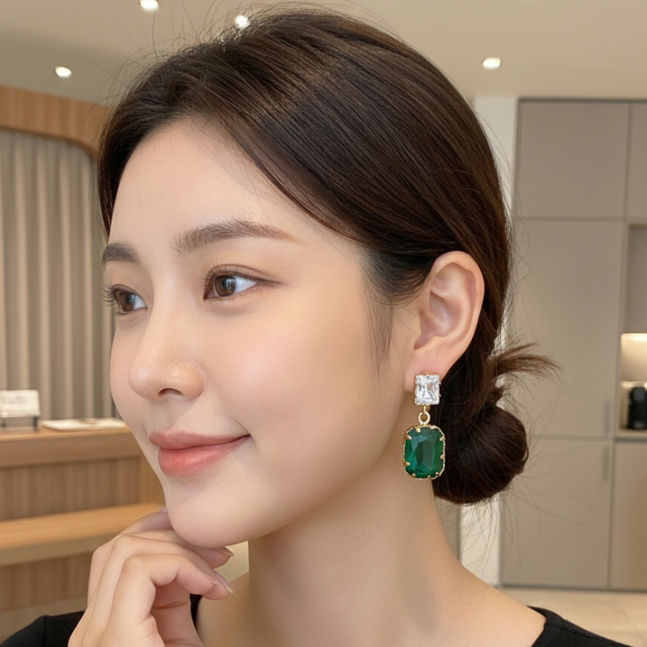 GL: Emerald Blue Stone Drop Earrings