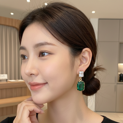 GL: Emerald Blue Stone Drop Earrings