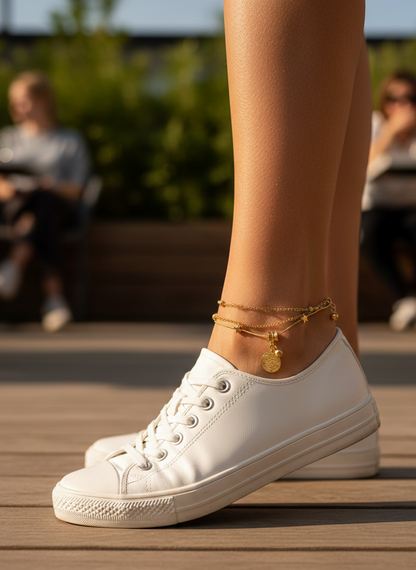 GL: 18k Gold-Plated Coin Charm Anklet for Women