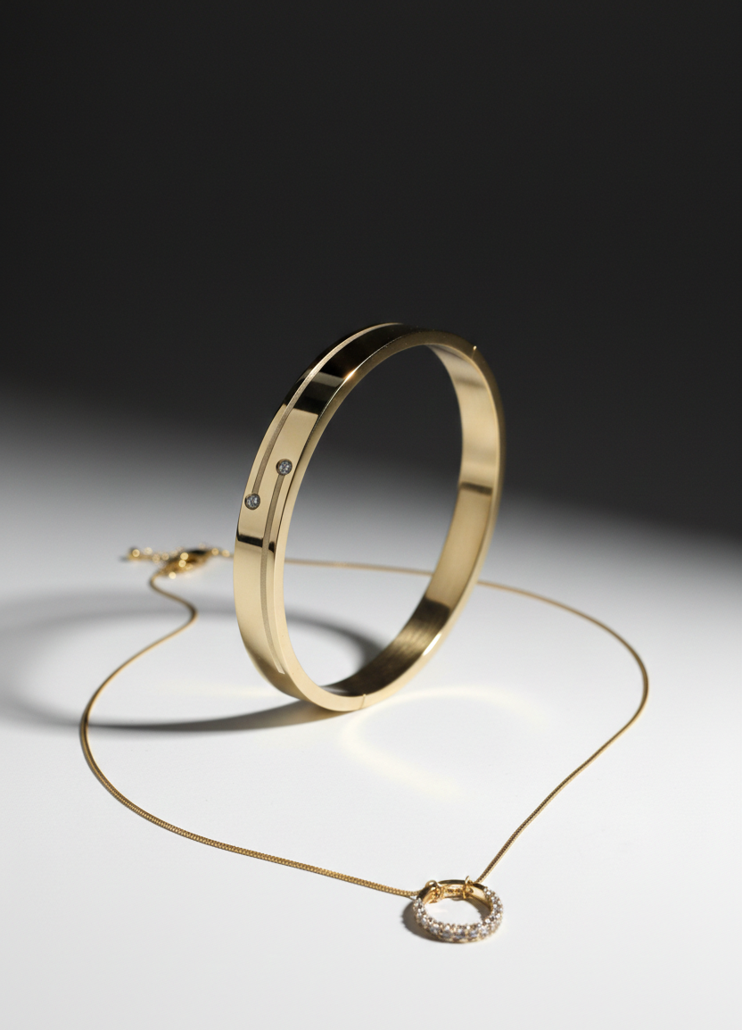 Golden love : Gold Ring Pendent Chain and Bracelet |Couple jewellery