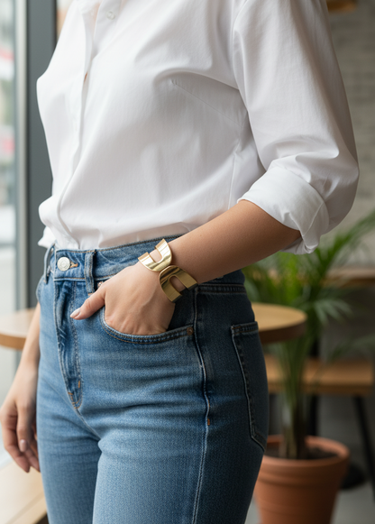 GL: Gold Plated Turkish Sculptural Cuff Bracelet for Women