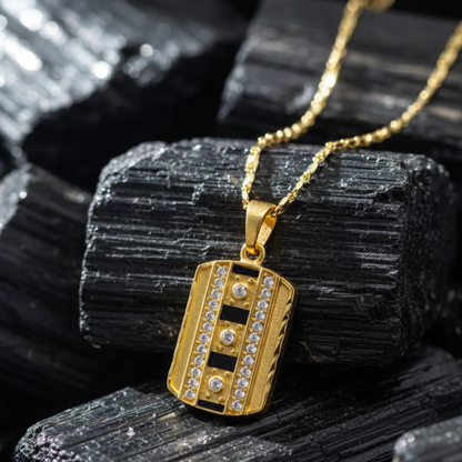 GL: 18k Gold-Plated Obsidian Blade Men's Pendant with Chain